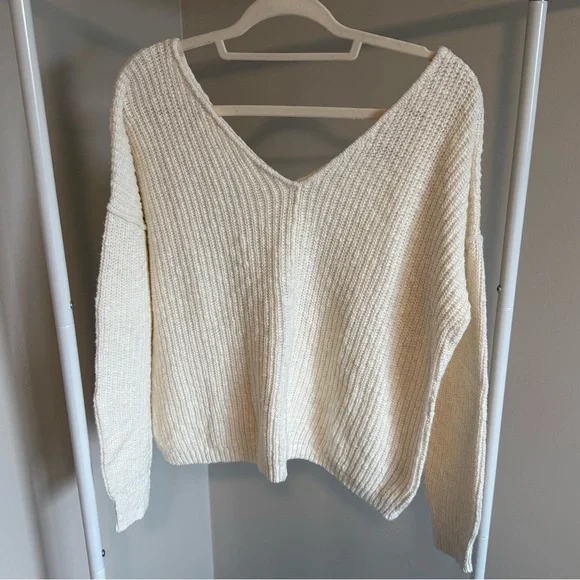 Hippie Rose Cream V-Neck Sweater - Picture 1 of 8